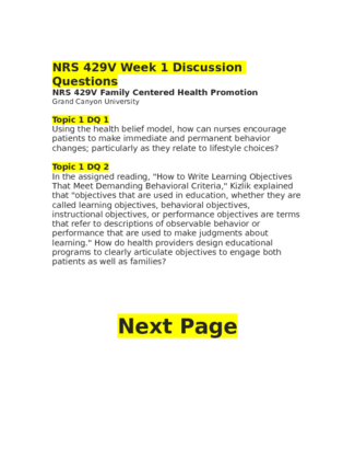 NRS 429V Week 1 Discussion Question 1 & 2