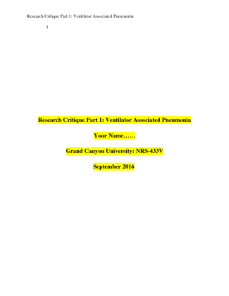 NRS 433V Week 3 Assignment; Critical Analysis of Qualitative Study (Part 1)