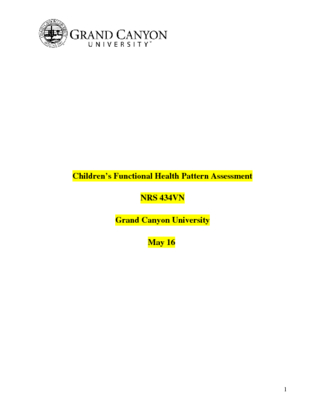 NRS 434V Week 2 Assignment 1   Assessment of the Child; Functional...