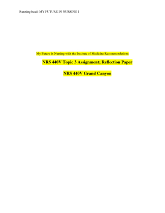 NRS 440V Topic 3 Assignment; Reflection Paper