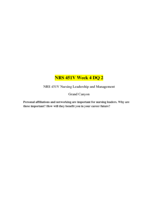 NRS 451V Week 4 Discussion Question 2
