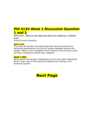 PHI 413V Week 1 Discussion Question 1 and 2