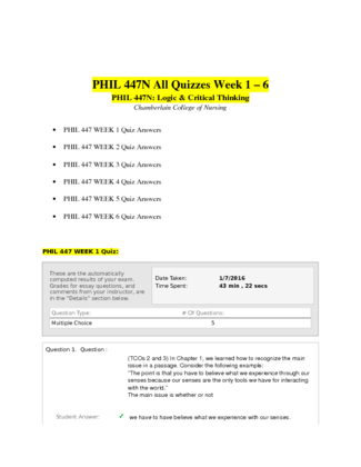 PHIL 447N All Quizzes Week 1 - 6