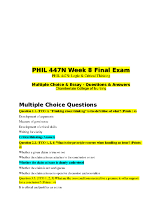 PHIL 447N Week 8 Final Exam 