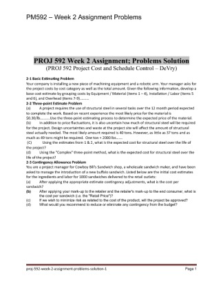 PROJ 592 Week 2 Assignment; Problems Solution