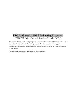 PROJ 592 Week 2 DQ 2 Estimating Processes