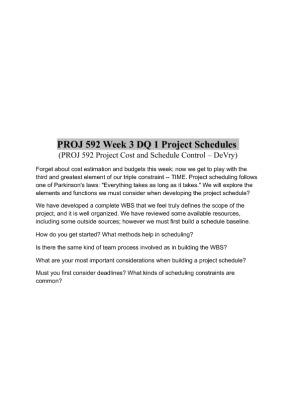 PROJ 592 Week 3 DQ 1 Project Schedules