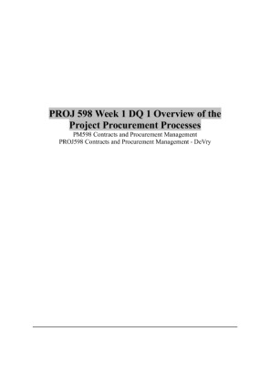 PROJ 598 Week 1 DQ 1 Overview of the Project Procurement Processes