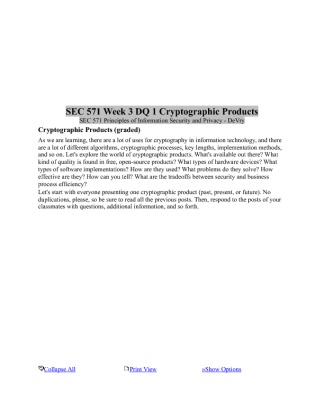 SEC 571 Week 3 DQ 1 Cryptographic Products
