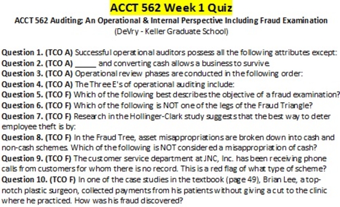ACCT 562 Week 1 Quiz (Questions/Answers)