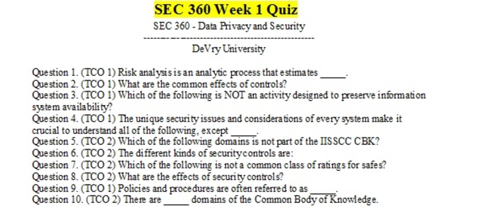 SEC 360 Week 1 Quiz (Questions/Answers)
