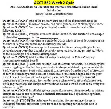ACCT 562 Week 2 Quiz  (Questions/Answers)