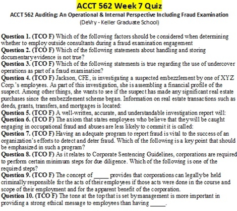 ACCT 562 Week 7 Quiz (Questions & Answers)