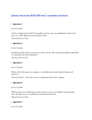 Liberty University BUSI 300 test 3 complete solutions