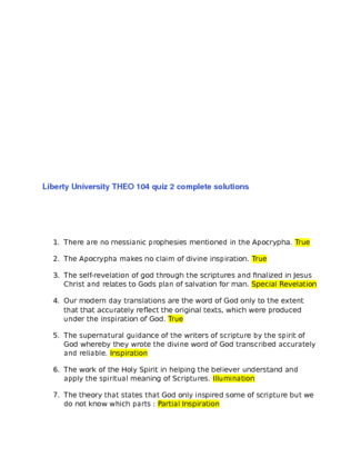 Liberty University THEO 104 quiz 2 complete solutions