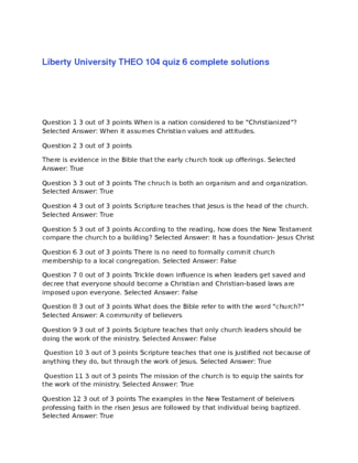 Liberty University THEO 104 quiz 6 complete solutions