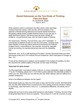 Daniel Kahneman on the Two Kinds of Thinking