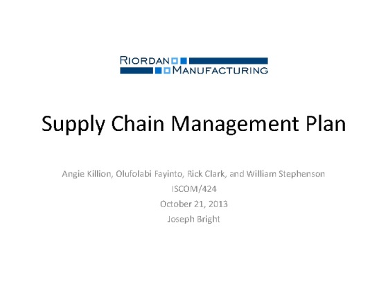 ISCOM424   Supply Chain Management Plan