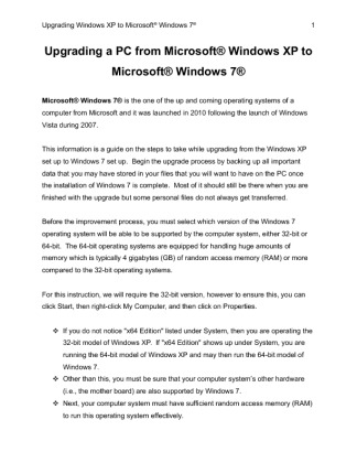  Week 6 Assignment Windows Vista Upgrade Technical Info