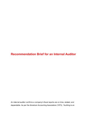 ACC 544 Week 1 Recommendation Brief for an Internal Auditor 449761405
