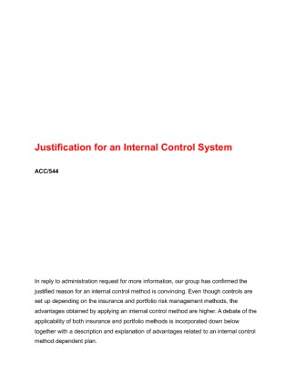ACC 544 Week 2 Justification for an Internal Control System 457775783