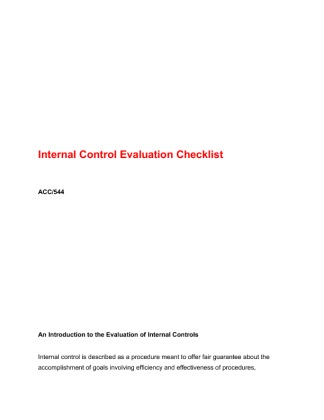 ACC 544 Week 3 Internal Control Evaluation Checklist 517576534