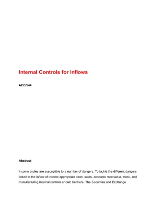 ACC 544 Week 4 Internal Controls for Inflows 663977330