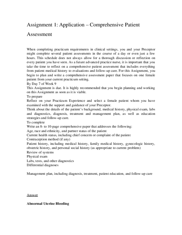 Assignment 1 Application  Comprehensive Patient  Assessment