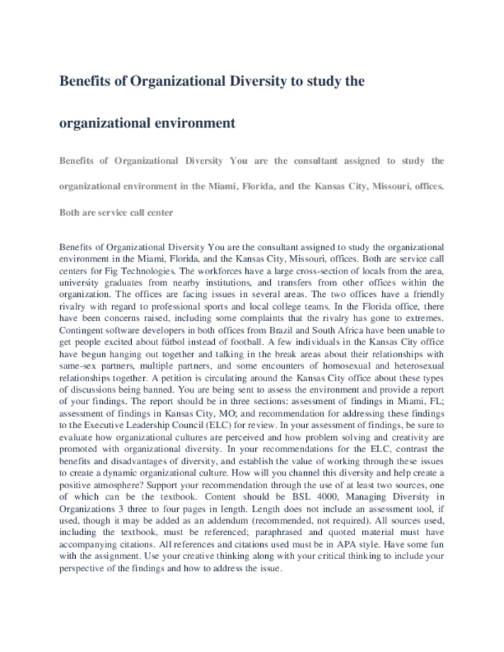 benefits of organizational diversity to study organizational environment