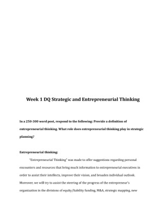 BUS 433 Week 1 DQ Strategic and Entrepreneurial Thinking 916787