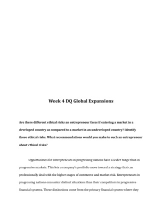 BUS 433 Week 4 DQ Global Expansions 958740