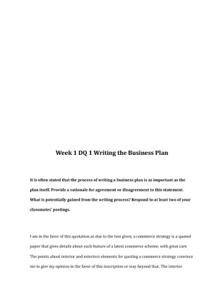 BUS 437 Week 1 DQ 1 Writing the Business Plan 742032135