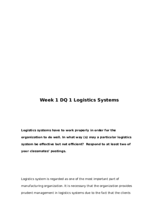 BUS 632 Week 1 DQ 1 Logistics Systems 158425607