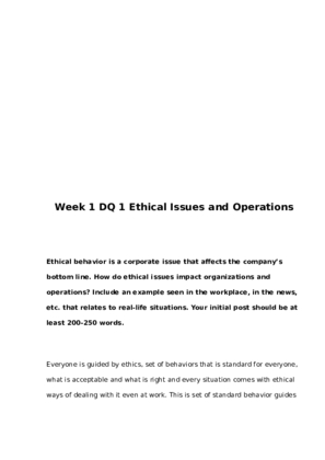 BUS 644 Week 1 DQ 1 Ethical Issues and Operations 233663120