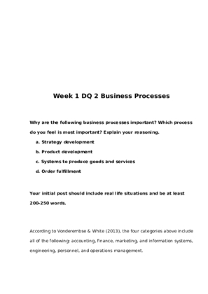BUS 644 Week 1 DQ 2 Business Processes 883802032