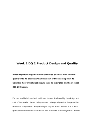 BUS 644 Week 2 DQ 2 Product Design and Quality 850198881 (1)