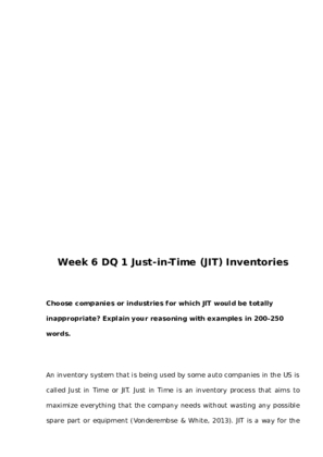 BUS 644 Week 6 DQ 1 Just In Time JIT Inventories 908211889