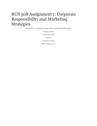 BUS508 Asignment 1 Corporate Responsibility and Marketing Stratg