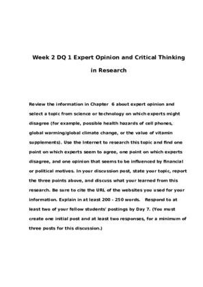 COM 340 Week 2 DQ 1 Expert Opinion and Critical Thinking in Research...