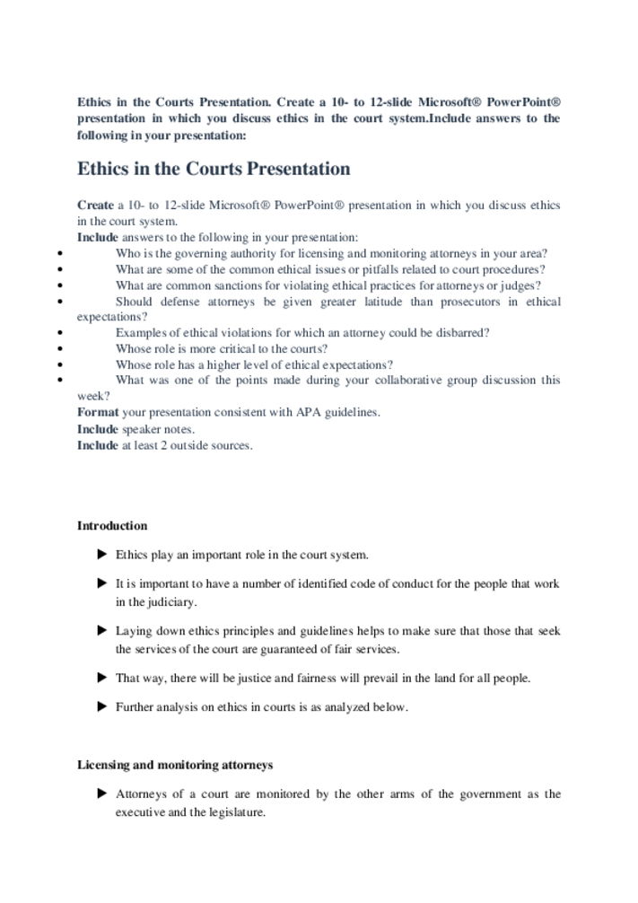 Ethics in the Courts Presentation discuss