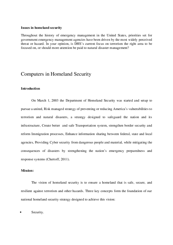 Issues in homeland security