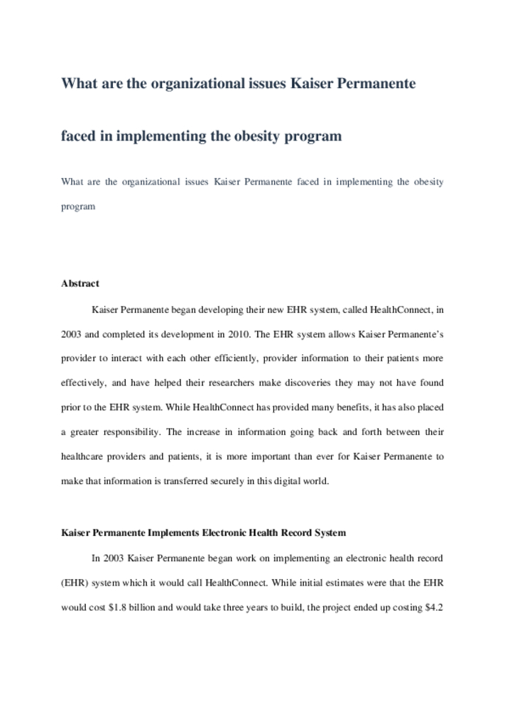 kaiser permanente faced in implementing the obesity program