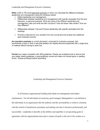 leadership and management executive summary