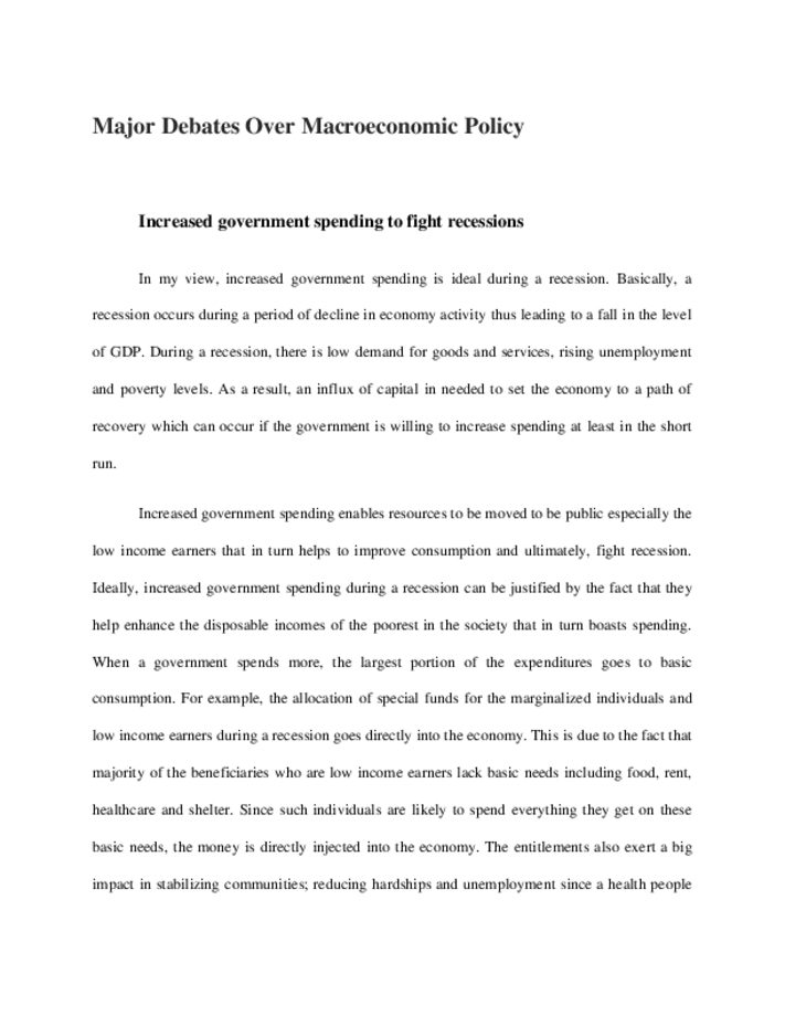 Major Debates Over Macroeconomic Policy