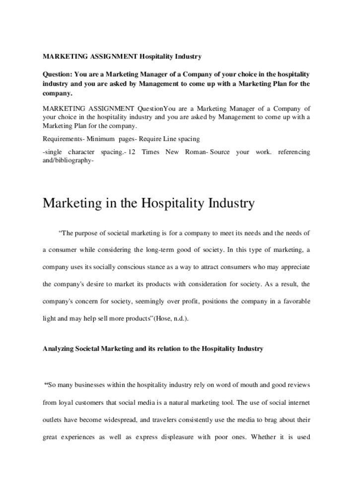 MARKETING ASSIGNMENT Hospitality Industry