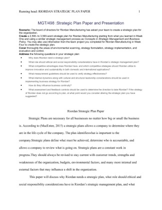 mgt498 trategic plan paper and presentation