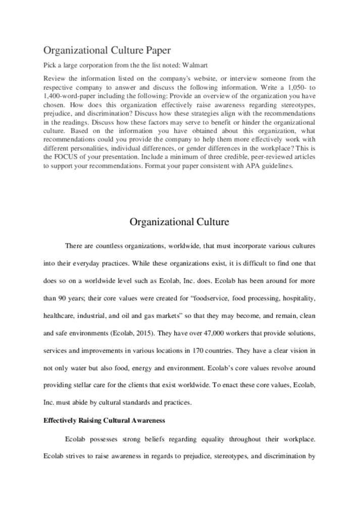 Organizational Culture Paper