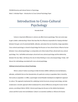 psy 405 into to cross cultural psychology paper