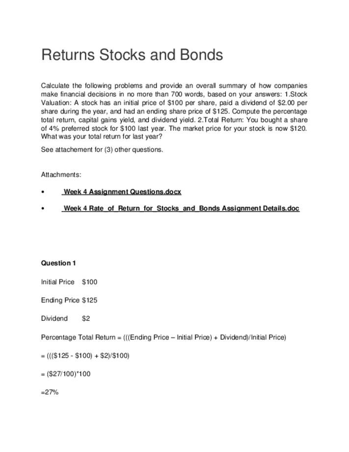 Returns Stocks and Bonds How Companies Make Financial Decisions