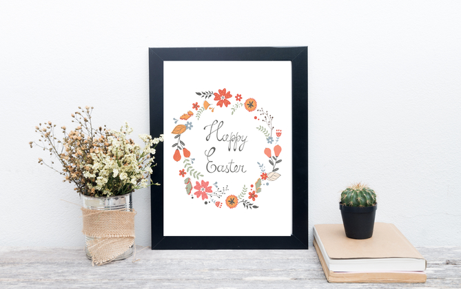 Happy Easter Floral Printable Wreath